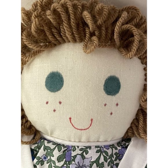 New Cloth Rag Doll Handmade with Hand Sewn Dress and Brown Yarn Hair 19" - Picture 3 of 6